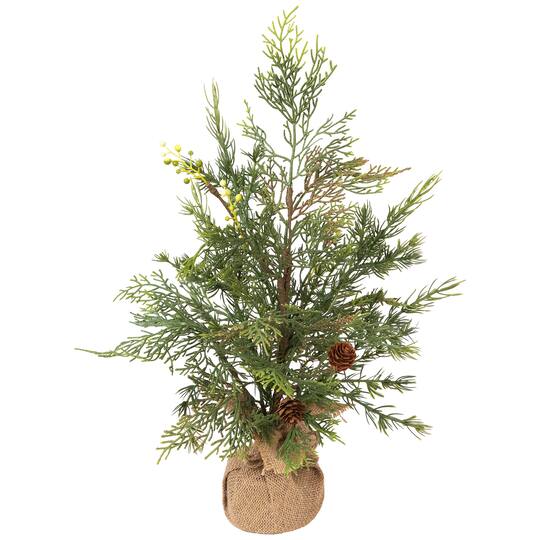 Northlight 20" Unlit Cypress, Berries & Pinecones Artificial Christmas Tree with Burlap Base